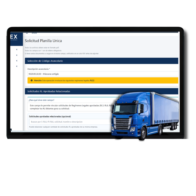 Muestra pantalla de planilla única de importación